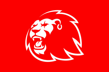 Simple Flat Design of Lion Roaring Wearing Earring with  Scar of left Eye