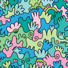 Abstract seamless pattern on colorful background. Doodle plants wallpaper. Line art branched print.
