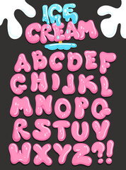 Ice cream pink bubble font. Vector cartoon decorative alphabet for kids design