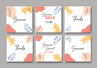 Set of sale square banner template for social media posts, mobile apps, banners design, web and internet ads. Trendy abstract square template with colorful concept. Vector summer sale promotion