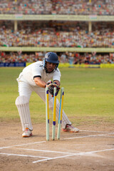  Wicketkeeper catching a throw at the stumps During a match in the stadium