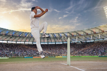 Cricketer, Bowler bowling during a match