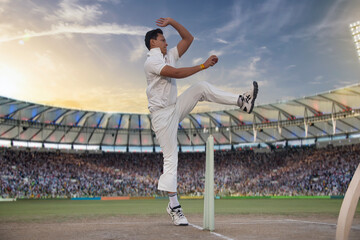 Cricketer, Bowler bowling during a match
