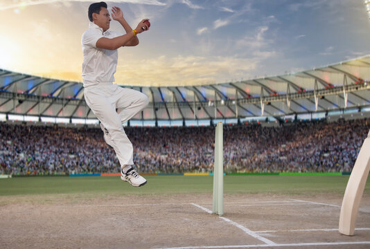 Cricketer, Bowler Bowling During A Match