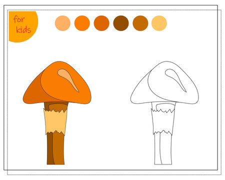 coloring book for children, color the mushroom by colors. vector isolated on a white background