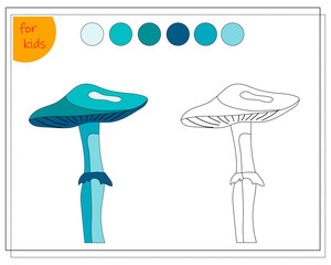coloring book for children, color the mushroom by colors. vector isolated on a white background