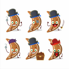 Cartoon character of gingerbread moon with various pirates emoticons