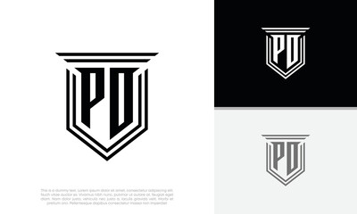 Initials PD. PO logo design. Luxury shield letter logo design.