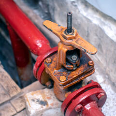 Industrial valve on a gas supply or heating system pipe. Selective Focus