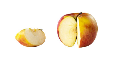 Red apple with a cut slice isolated on a white background