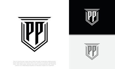 Initials PP logo design. Luxury shield letter logo design.