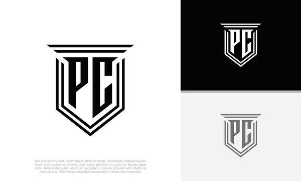 Initials PC logo design. Luxury shield letter logo design.