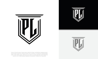 Initials PL logo design. Luxury shield letter logo design.
