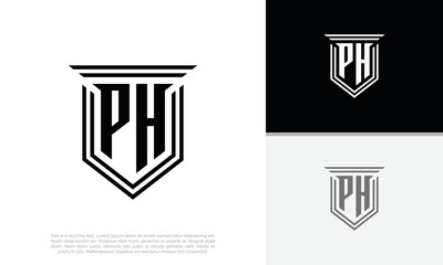Initials PH logo design. Luxury shield letter logo design.