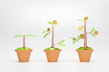 3d render. Money tree growth diagram. Business investment growth concept.