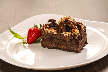 Brownie chocolate cake with nuts