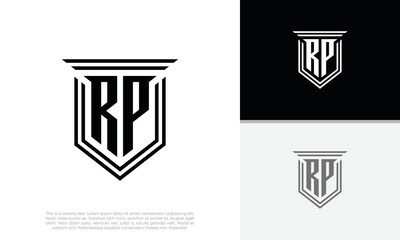 Initials RP logo design. Luxury shield letter logo design.