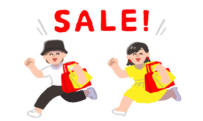 セールで買い物する半袖姿の女性二人