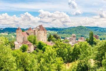 Fototapeta na wymiar View at the Castle des Plas in Curemonte - France