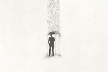 Illustration of unlucky sad business man under rain, surreal concept © fran_kie