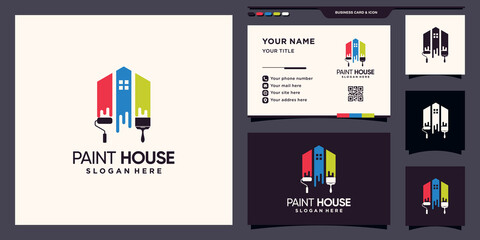 Creative house and paint logo template with rainbow color and business card design