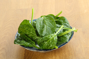 Fresh green spinach leaves in the bowl