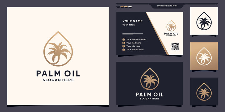 Plam Oil Logo With Leaf And Line Art Style And Business Card Design