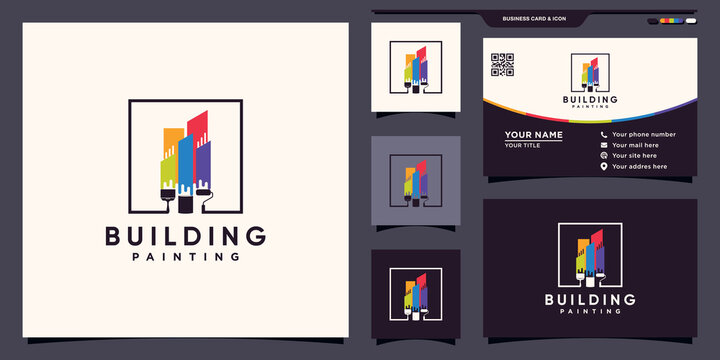 Building painting logo design with rainbow color and brush. illustration, inspiration logo and business card design