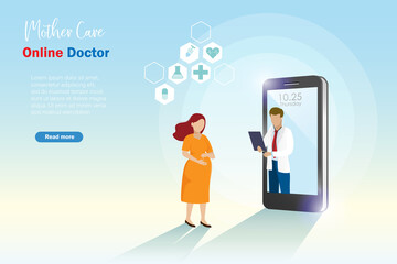 Pregnancy woman online consults with virtual doctor on smartphone application. Virtual doctor, online hospital and consultation technology for pregnant health care concept.