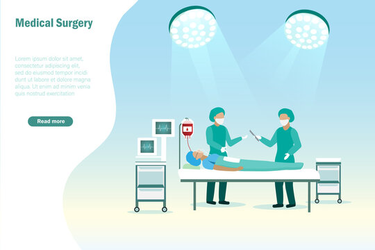 Surgery process. Doctor team operating patient in surgical room. Medical and health care concept.