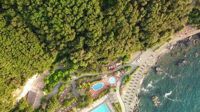 Ischia. Italy. Aerial view of Citara Beach and pools