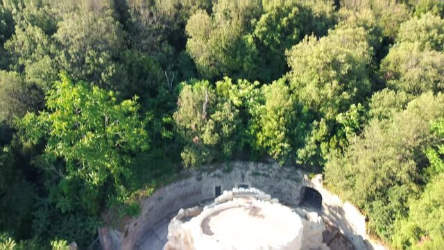 Reggia of Caserta, Italy. Aerial view of waterfalls and forest