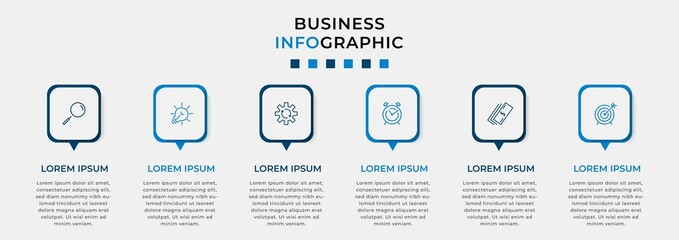 Vector Infographic design business template with icons and 6 options or steps. Can be used for process diagram, presentations, workflow layout, banner, flow chart, info graph