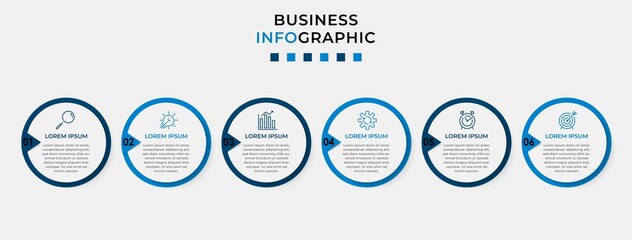 Vector Infographic design business template with icons and 6 options or steps. Can be used for process diagram, presentations, workflow layout, banner, flow chart, info graph