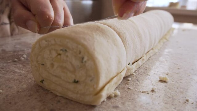 homemade cheese roll. buns with cottage cheese. mixing ingredients