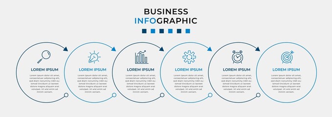 Vector Infographic design business template with icons and 6 options or steps. Can be used for process diagram, presentations, workflow layout, banner, flow chart, info graph
