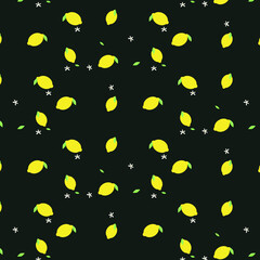 Lemons on a dark background . Seamless pattern .