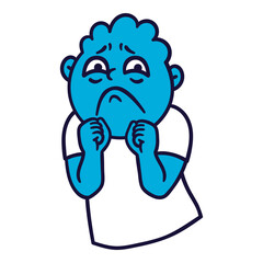 Man with sad emotions. Sorrow emoji avatar. Portrait of an upset person. Cartoon style. Flat design vector illustration.