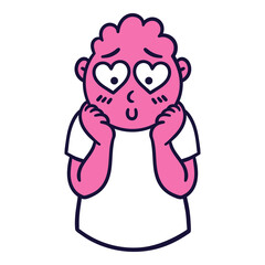 Man with falling in love emotions. Embarrassed emoji avatar. Portrait of a confused person. Cartoon style. Flat design vector illustration.