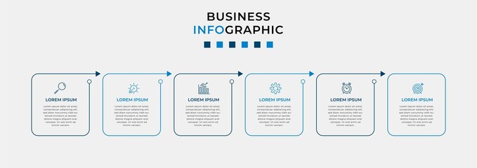 Vector Infographic design business template with icons and 6 options or steps. Can be used for process diagram, presentations, workflow layout, banner, flow chart, info graph