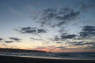 Naklejka na ściany i meble Sunset on the beach. Beautifull sky!