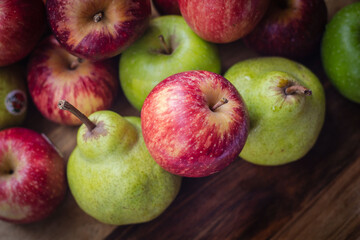 Apples and Pears on Natural wood