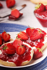 Wheat sandwiches with strawberry marmalade
