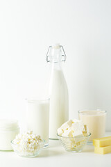 Different milk products: milk, cheese and yoghurt	