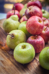 Apples and Pears on Natural wood