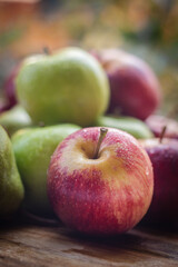 Apples and Pears on Natural wood