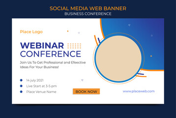 Webinar conference horizontal web banner or social media banner design. online Business invitation or live conference banner design