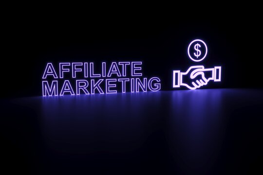 AFFILIATE MARKETING neon concept self illumination background 3D illustration