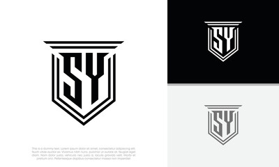 Initials SY logo design. Luxury shield letter logo design.