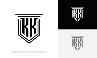 Initials KK logo design. Luxury shield letter logo design.